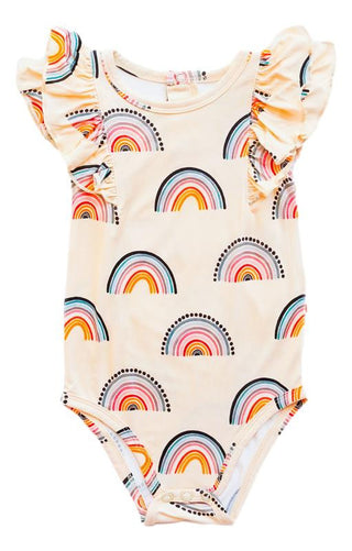 Girl's Flutter One Piece Bodysuit - Theo (Rainbows) Baby One-Pieces