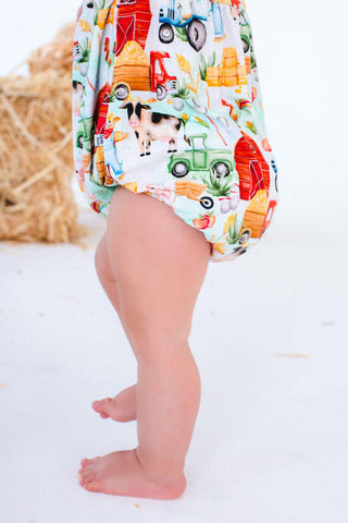 Girl's Long Sleeve Bubble Romper - Joey (Farm) Baby One-Pieces