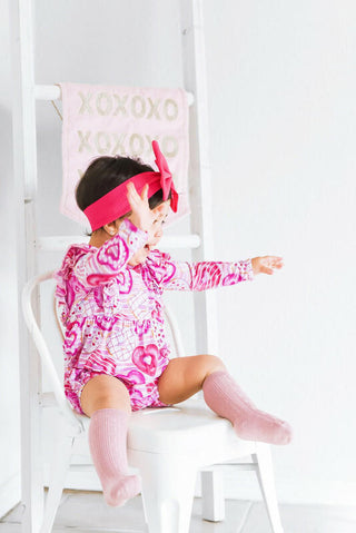 Girl's Long Sleeve Bubble Romper - Juliette (Heart Donuts) Baby One-Pieces