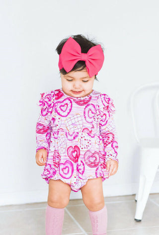 Girl's Long Sleeve Bubble Romper - Juliette (Heart Donuts) Baby One-Pieces