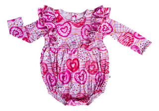 Girl's Long Sleeve Bubble Romper - Juliette (Heart Donuts) Baby One-Pieces