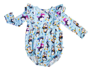 Girl's Long Sleeve Bubble Romper - Penny (Penguins) Baby One-Pieces