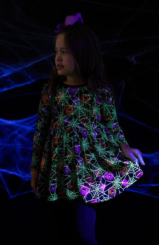 Girl's Bamboo Long Sleeve Peplum Top and Leggings Outfit Set - Gomez (Spider Webs on Graffiti) Glow-in-the-Dark Baby & Toddler Outfits