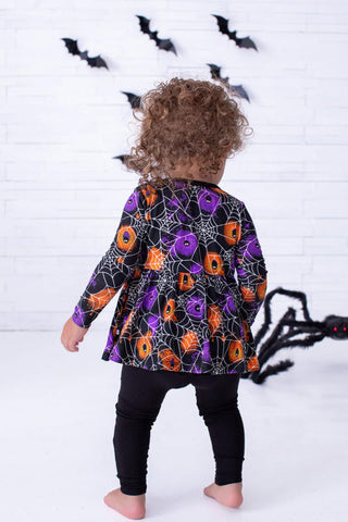 Girl's Bamboo Long Sleeve Peplum Top and Leggings Outfit Set - Gomez (Spider Webs on Graffiti) Glow-in-the-Dark Baby & Toddler Outfits