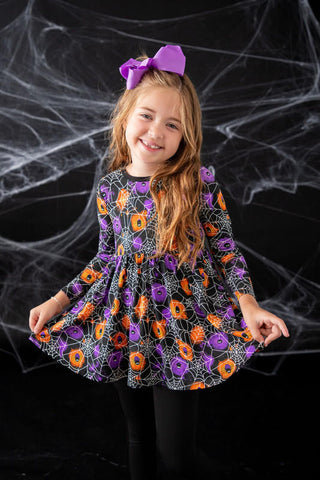 Girl's Bamboo Long Sleeve Peplum Top and Leggings Outfit Set - Gomez (Spider Webs on Graffiti) Glow-in-the-Dark Baby & Toddler Outfits