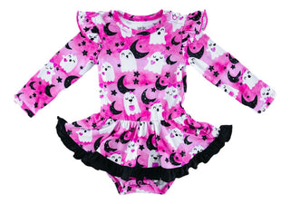 Girl's Long Sleeve Twirl Bodysuit Dress - Evie (Girl Ghosts) Baby & Toddler Dresses