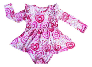 Girl's Long Sleeve Twirl Bodysuit Dress - Juliette (Heart Donuts) Baby & Toddler Dresses