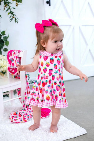 Girl's Peplum Outfit Set with Bloomers - Lucy (Strawberries) Baby & Toddler Outfits