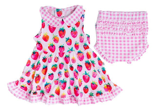 Girl's Peplum Outfit Set with Bloomers - Lucy (Strawberries) Baby & Toddler Outfits