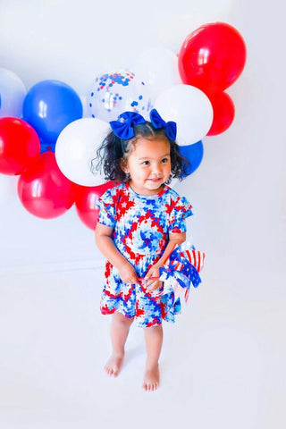 Girl's Peplum Outfit Set with Bloomers - Maverick (Patriotic Tie Dye) Baby & Toddler Outfits