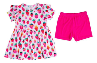 Girl's Peplum Outfit Set with Shorts - Lucy (Strawberries) Baby & Toddler Outfits