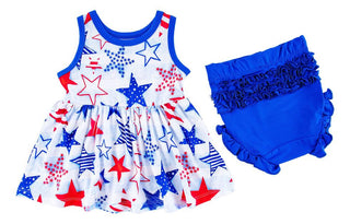 Girl's Bamboo Peplum Tank Top Outfit Set with Bloomers - Kennedy (Stars) Baby & Toddler Outfits