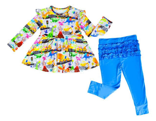 Girl's Peplum Top and Pant Outfit Set - Rex (Dinos & Construction) Baby & Toddler Outfits