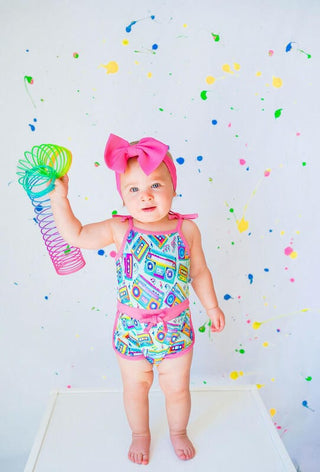 Girl's Retro Romper - Jesse (Boomboxes) Baby One-Pieces