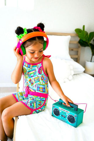 Girl's Retro Romper - Jesse (Boomboxes) Baby One-Pieces