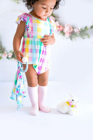 Girl's Short Sleeve Bubble Romper - Mae (Gingham) Baby One-Pieces