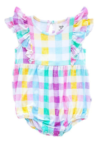 Girl's Short Sleeve Bubble Romper - Mae (Gingham) Baby One-Pieces