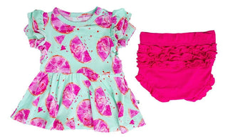 Girl's Short Sleeve Peplum Outfit Set with Bloomers - Kenzie (Grapefruits) Baby & Toddler Outfits