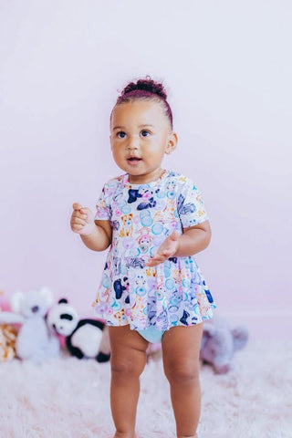 Girl's Short Sleeve Peplum Outfit Set with Bloomers - Zoe (Animals and Bubblegum) Baby & Toddler Outfits