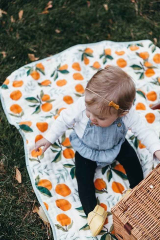 Baby Quilt Organic Cotton, Clementine - Reversible Swaddling & Receiving Blankets