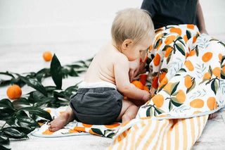 Baby Quilt Organic Cotton, Clementine - Reversible Swaddling & Receiving Blankets