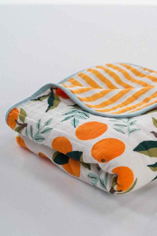 Baby Quilt Organic Cotton, Clementine - Reversible Swaddling & Receiving Blankets