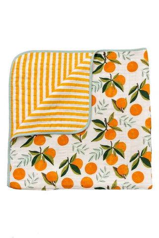 Baby Quilt Organic Cotton, Clementine - Reversible Swaddling & Receiving Blankets