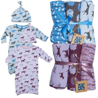 `-The Perfect Box-Running Labs Layette Gown Set & 3 Swaddle Blankets Swaddling Blankets