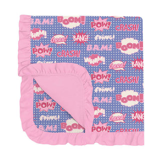 Baby Girls Print Ruffle Stroller Blanket - Forget Me Not Comic Onomatopoeia Swaddling & Receiving Blankets