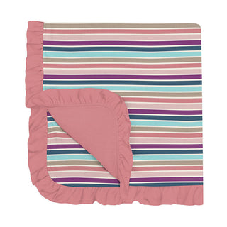 Baby Girls Print Ruffle Stroller Blanket - Love Stripe Swaddling & Receiving Blankets