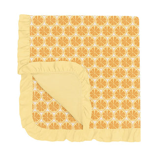 Baby Girls Print Bamboo Ruffle Stroller Blanket - Natural Lemons Swaddling & Receiving Blankets