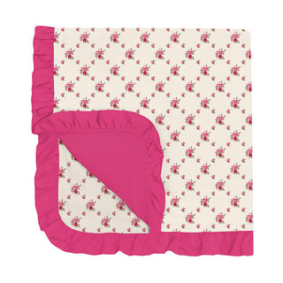 Baby Girls Print Ruffle Stroller Blanket - Natural Rose Trellis Swaddling & Receiving Blankets