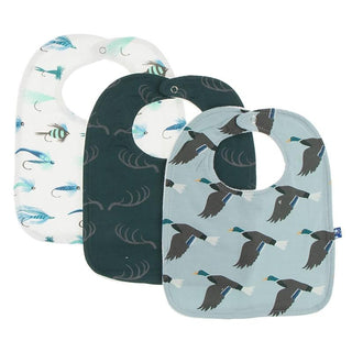 Bib Set - Jade Mallard Duck, Pine Deer Rack & Natural Fishing Flies Bibs