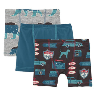 Boy's Print Boxer Briefs (Set of 3) - Heather Mist Night Sky Bear, Twilight & Midnight on the Road Toddler Underwear