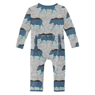 Boy's Print Coverall with Zipper - Heather Mist Night Sky Bear Baby & Toddler Sleepwear