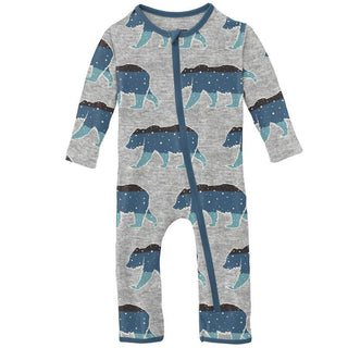 Boy's Print Coverall with Zipper - Heather Mist Night Sky Bear Baby & Toddler Sleepwear