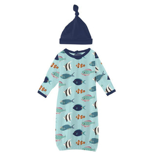 Boy's Print Bamboo Layette Gown & Single Knot Hat Set - Tropical Fish Baby & Toddler Sleepwear