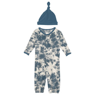 Boy's Print Bamboo Layette Gown Converter & Single Knot Hat Set - Deep Sea Tie Dye Baby & Toddler Sleepwear