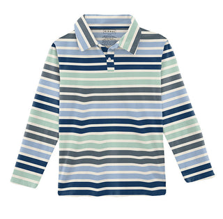 Boy's Print Long Sleeve Luxe Jersey Polo Shirt - Fairground Stripe Baby & Toddler Tops