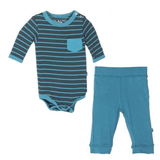 Boy's Print Bamboo Long Sleeve One Piece and Pant Outfit Set - Boy Tundra Stripe Baby & Toddler Outfits