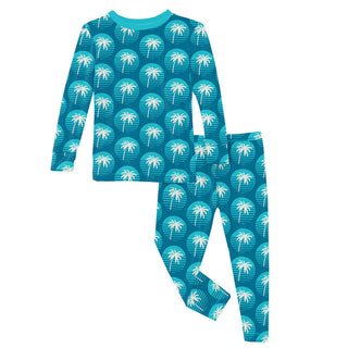 Boy's Print Bamboo Long Sleeve Pajama Set - Cerulean Blue Palm Tree Sun Baby & Toddler Sleepwear