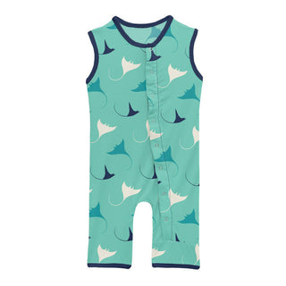 Boy's Print Tank Romper - Glass Manta Ray Baby One-Pieces