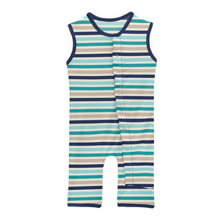 Boy's Print Tank Romper - Sand and Sea Stripe Baby One-Pieces