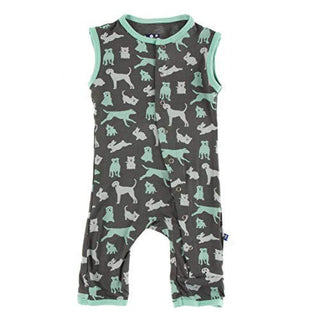 Boy's Print Tank Romper - Stone Domestic Animals Baby One-Pieces