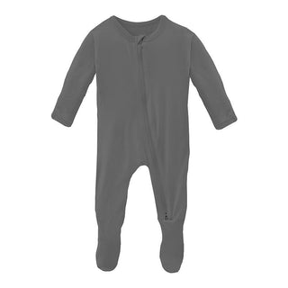 KicKee Pants Boy's Solid Bamboo Footie with 2-Way Zipper - Pewter | Stylish Sleepies offer designs that make bedtime beautiful.