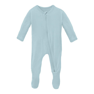 KicKee Pants Boy's Solid Bamboo Footie with 2-Way Zipper - Spring Sky | Stylish Sleepies offer designs that make bedtime beautiful.
