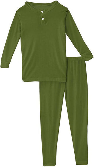 Boy's Solid Long Sleeve Henley Pajama Set - Moss Baby & Toddler Sleepwear