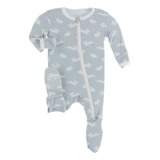 Celebration Bamboo Footie with Zipper - Pearl Blue Bunny Baby & Toddler Sleepwear