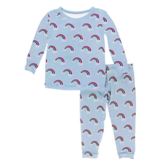 Custom Print Long Sleeve Pajama Set - Pond Rainbow with Pond Trim Baby & Toddler Sleepwear