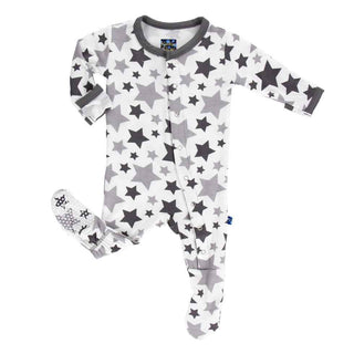 Essentials Print Footie with Snaps - Feather/Rain Stars KicKee Pants